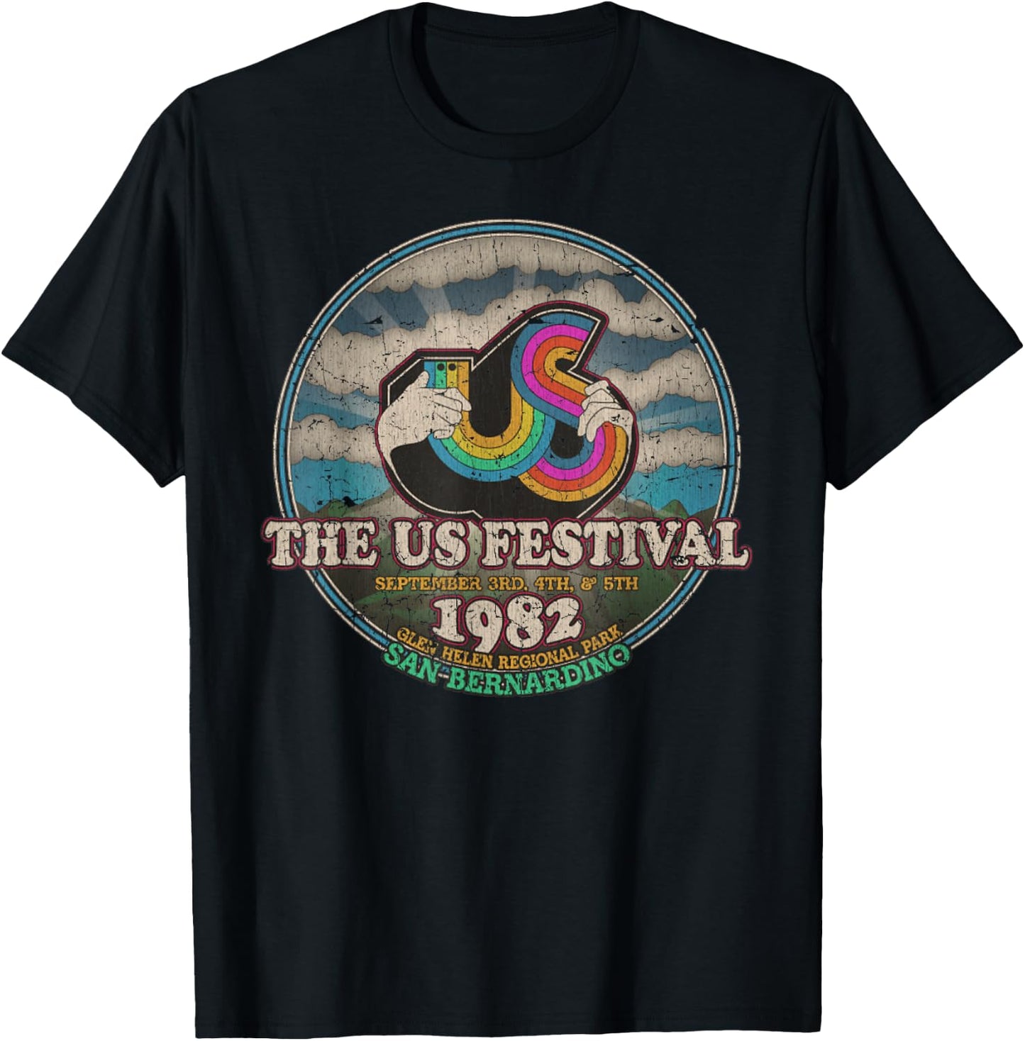 US Festival 1982 Rainbow Music Festival Vintage T-Shirt - T-Shirt | Black