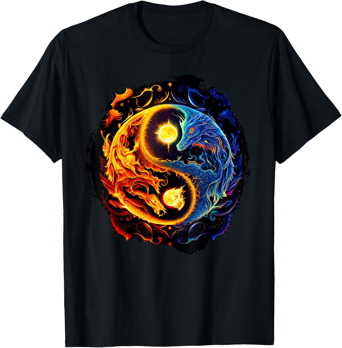 Yin Yang Dragons Fire & Water T-Shirt - T-Shirt | Black