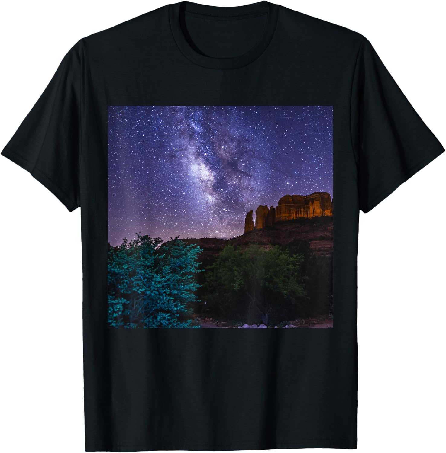 Gorgeous Stars Milky-Way over Cathedral Rock, Arizona T-Shirt - T-Shirt | Black