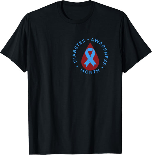 Diabetes Awareness Month Diabetic Blue Love Ribbon T1D T2D T-Shirt - T-Shirt | Black