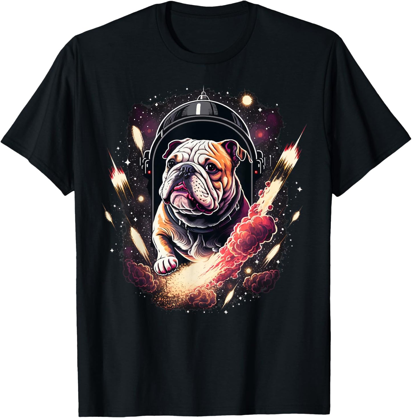 Outer Space Bulldog on Galaxy Astronaut Bulldog T-Shirt - T-Shirt | Black