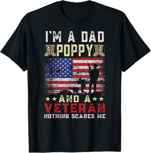I'm A Dad Poppy and A Veteran American Flag Father's Day T-Shirt - T-Shirt | Black