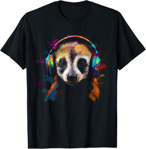 Meerkat Animal Music Art - Colourful Headphones Meerkat T-Shirt - T-Shirt | Black