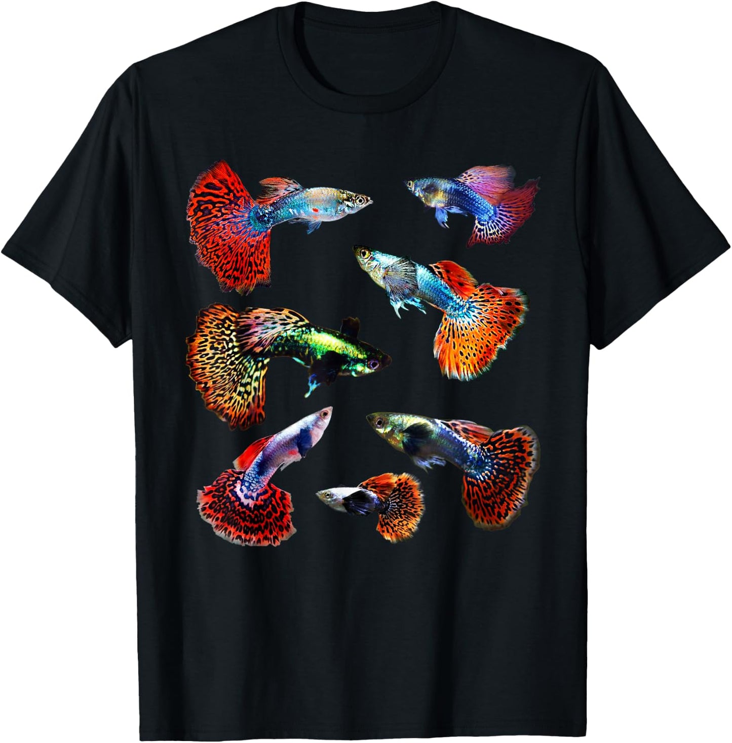 Aquarium Tropical Fish Guppies Co. Fancy Mosaic Guppy Fish Lover Forever Multicolor Graphic T-Shirt - T-Shirt | Black