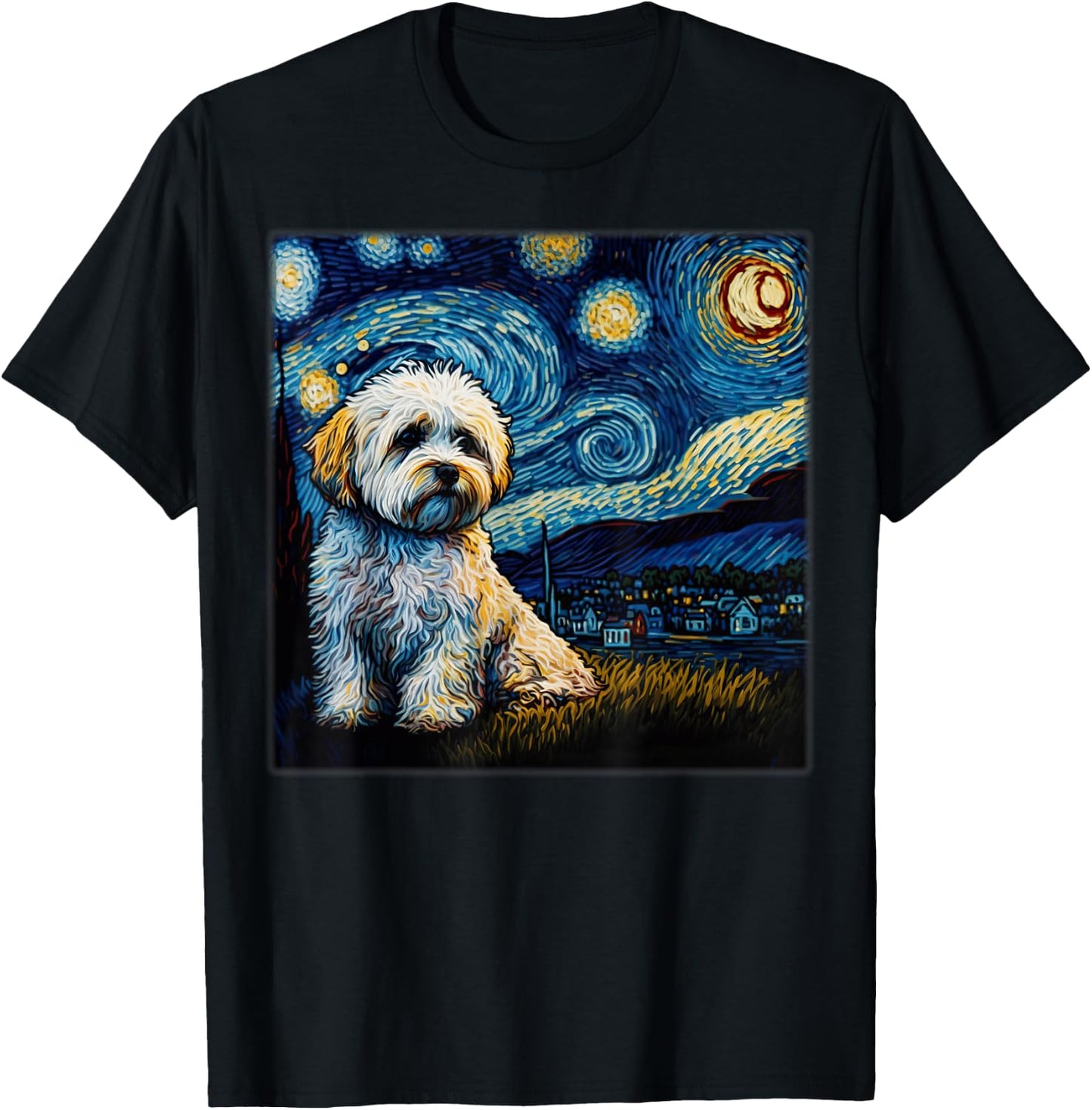 Surrealism Starry Night Shichon dog T-Shirt - T-Shirt | Black