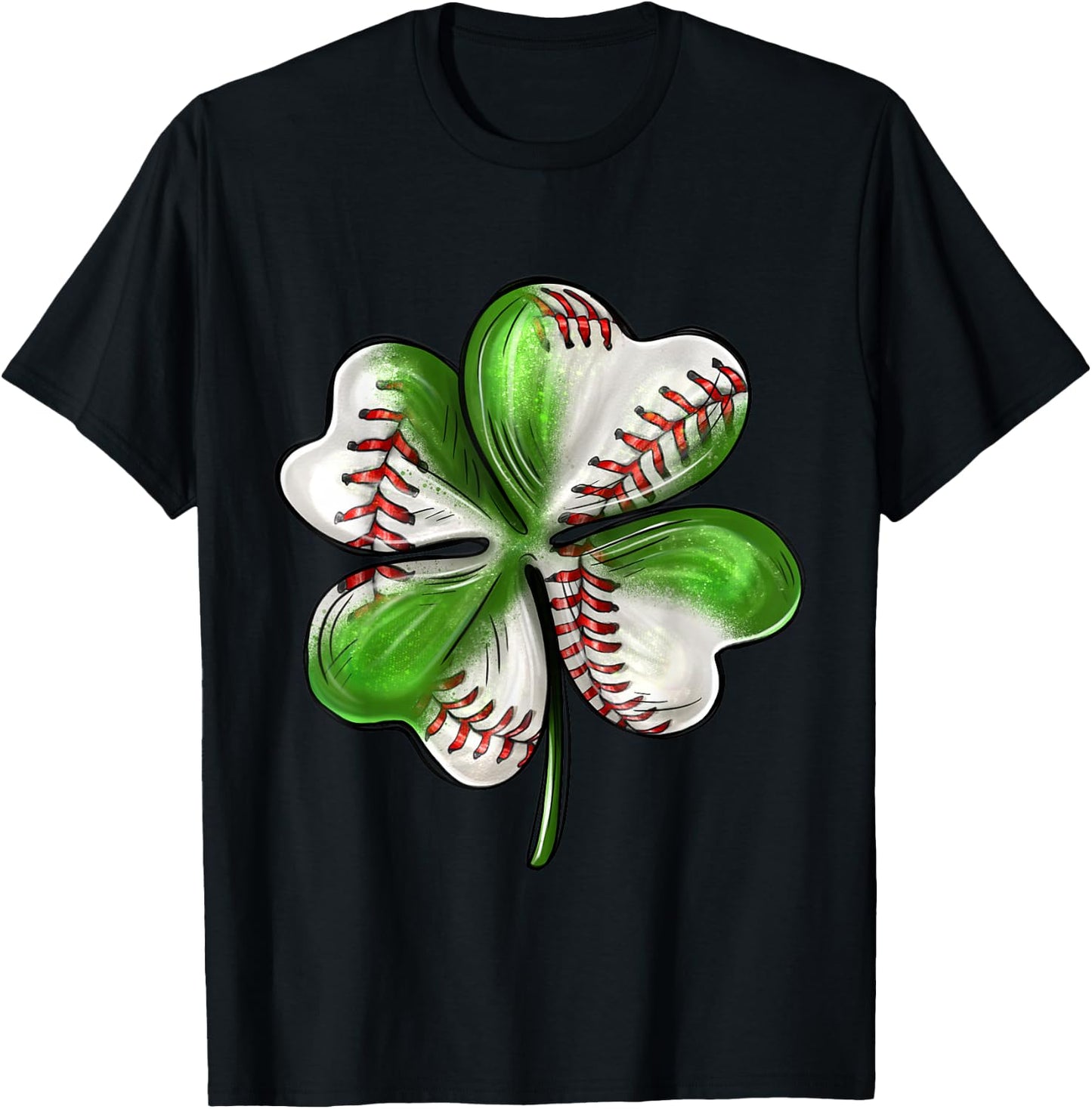 Baseball Shamrock St Patrick's Day Clover With Baseball Love T-Shirt - T-Shirt | Black