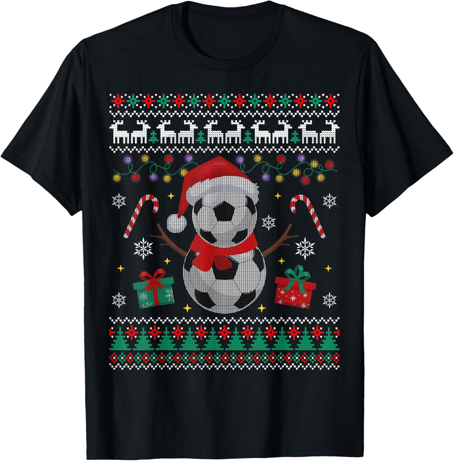 Funny USA Soccer Ugly Christmas Sweater Soccer Snowman T-Shirt - T-Shirt | Black