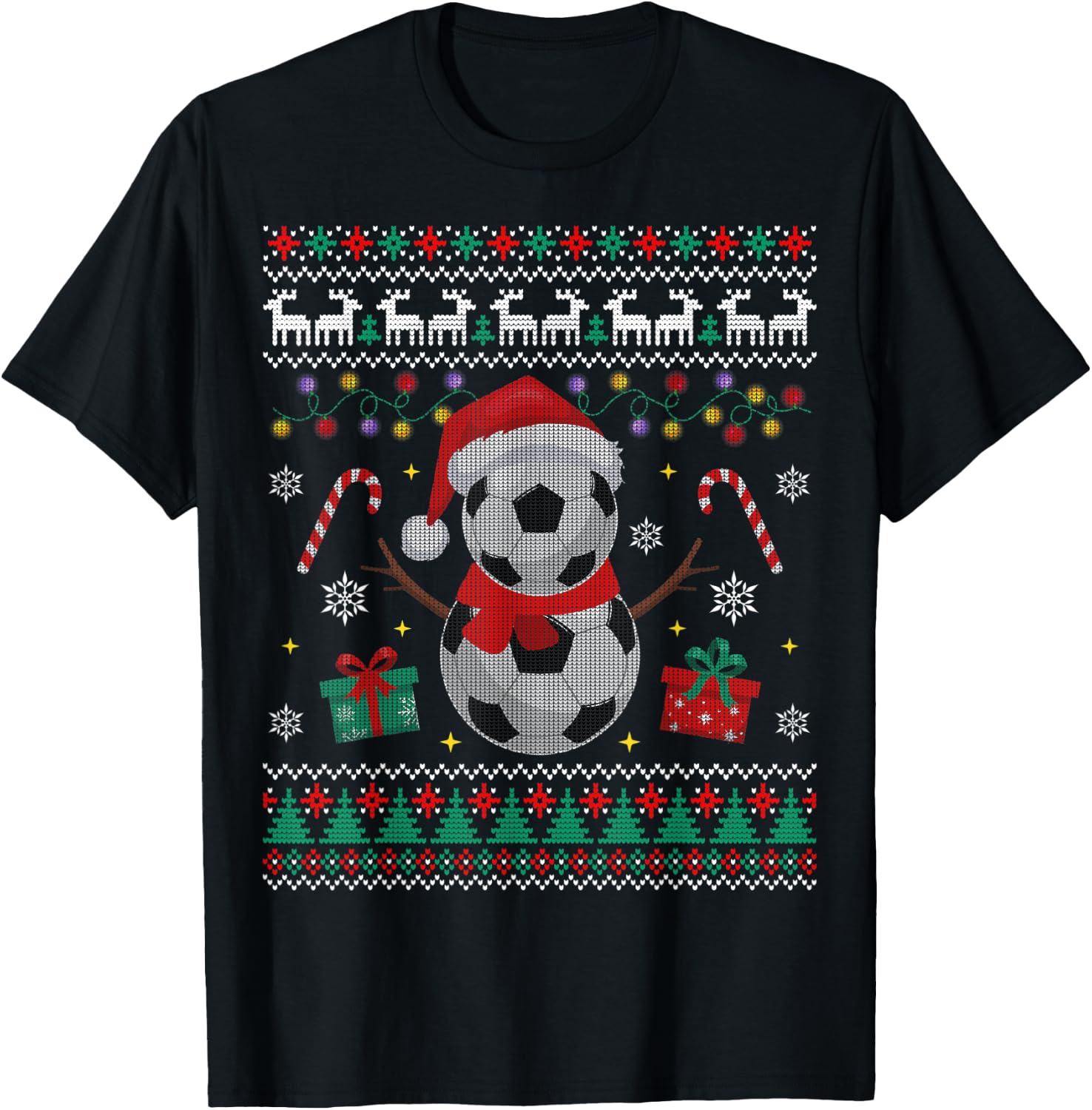 Funny USA Soccer Ugly Christmas Sweater Soccer Snowman T-Shirt - T-Shirt | Black