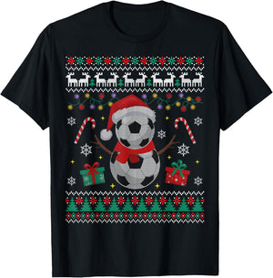 Funny USA Soccer Ugly Christmas Sweater Soccer Snowman T-Shirt - T-Shirt | Black
