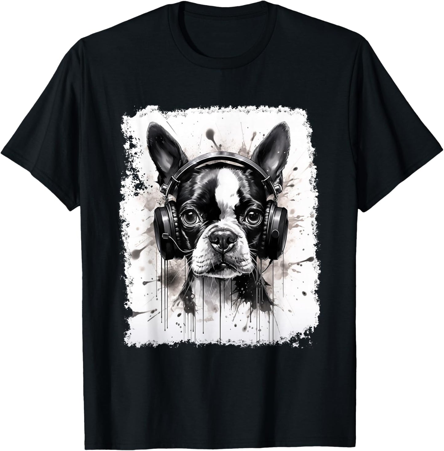 Dog Boston Terrier Music T-Shirt - T-Shirt | Black