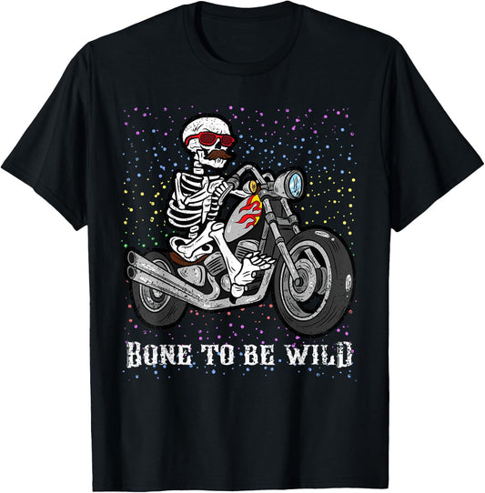 Skeleton Riding Motorcycle Halloween Costume Biker Rider T-Shirt - T-Shirt | Black