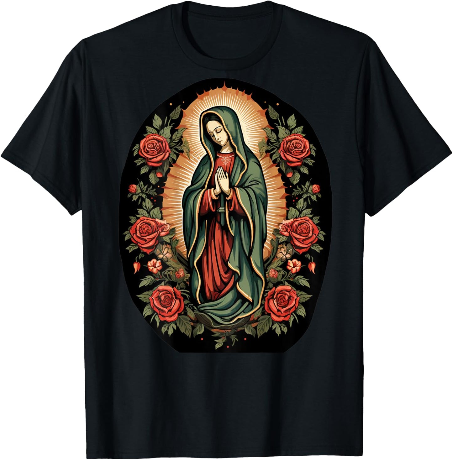 Our Lady De Guadalupe Sant Mary Back Print Christians T-Shirt - T-Shirt | Black