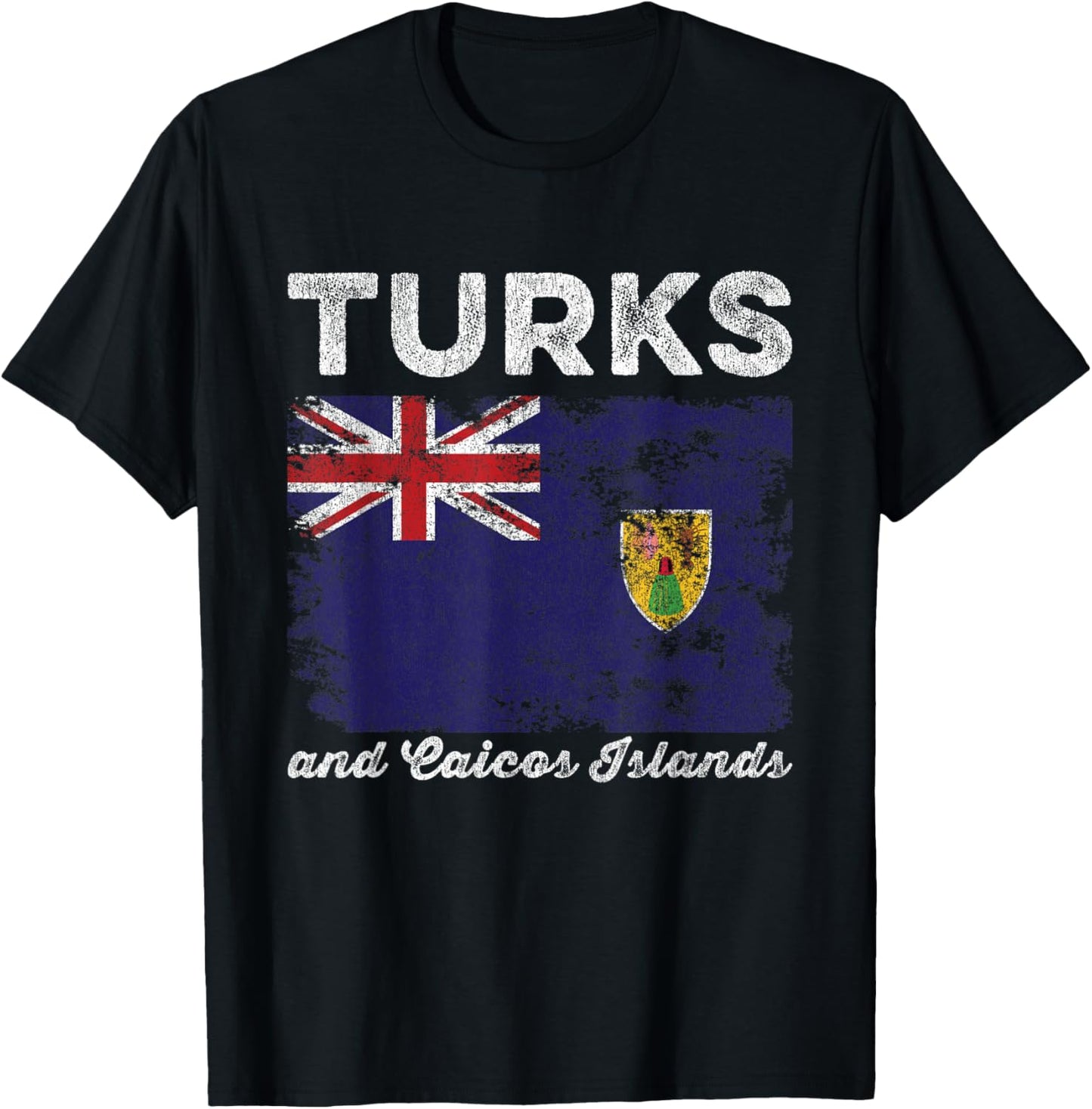 Turks and Caicos Islands Flag Distressed T-Shirt - T-Shirt | Black
