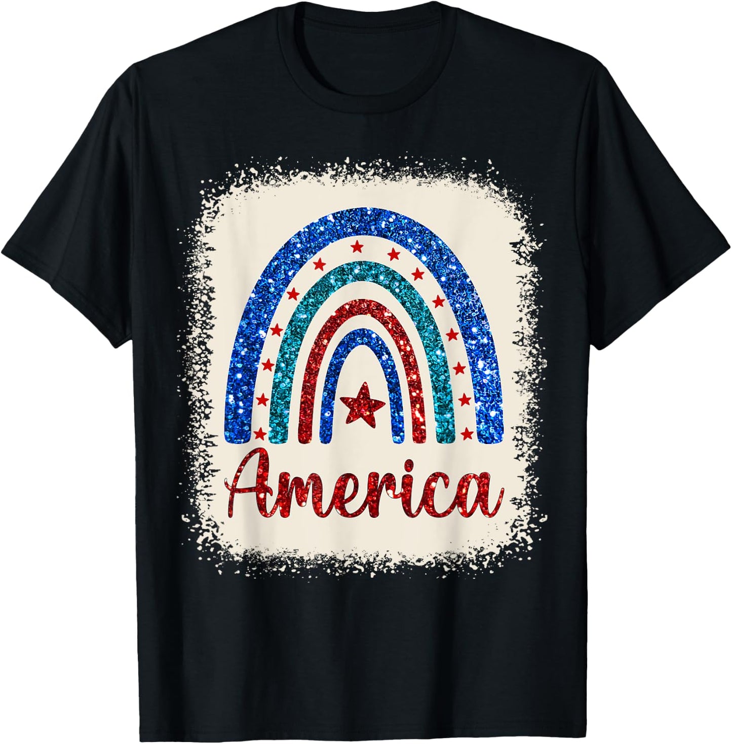 4th of July Patriotic Bleached Rainbow America USA Flag T-Shirt - T-Shirt | Black