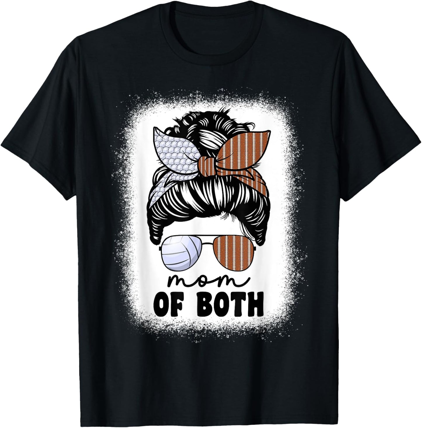 Mom Of Both Volleyball And Football Mom Messy Bun T-Shirt - T-Shirt | Black
