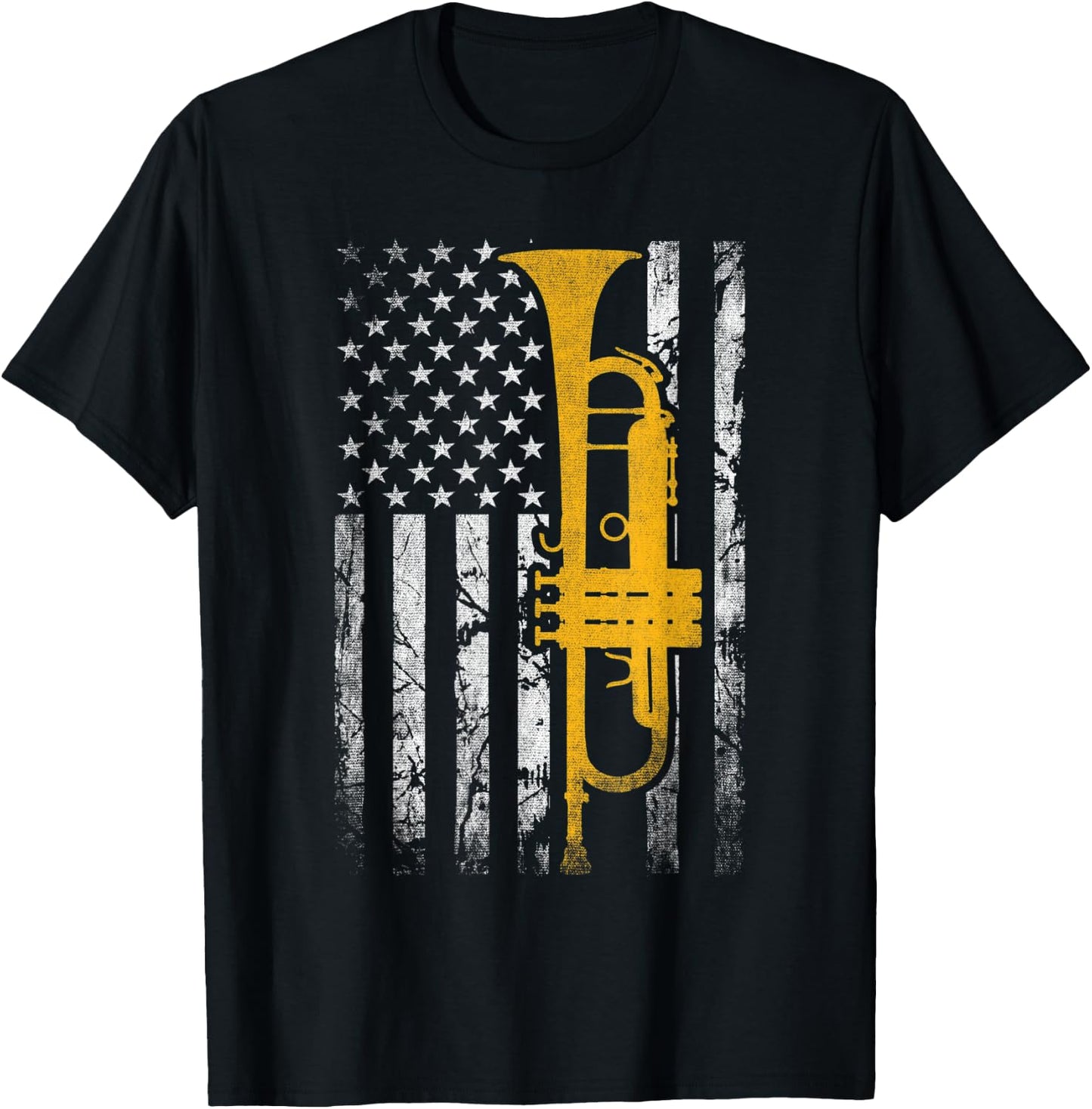 Trumpet American USA Flag Music Player Trumpet Player Jazz T-Shirt - T-Shirt | Black
