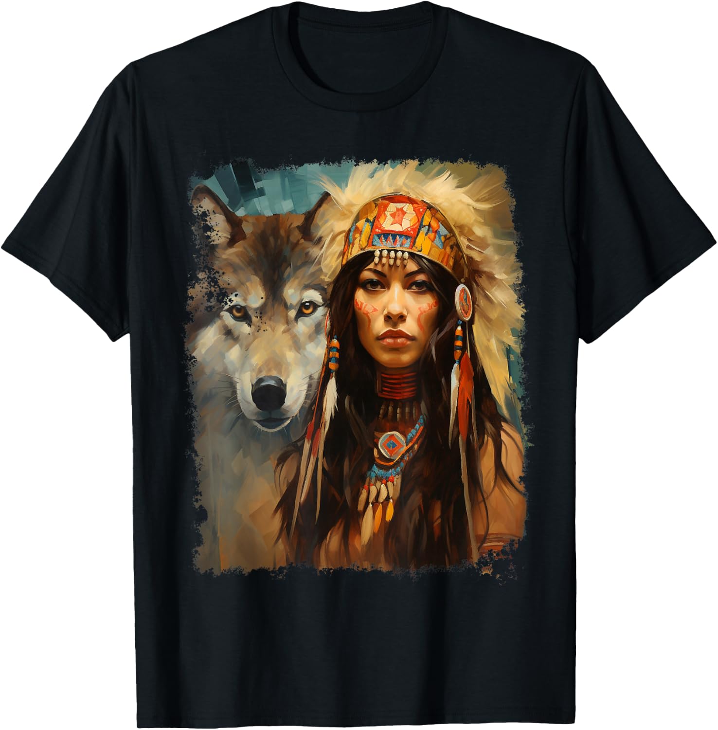 Woman and Wolf T-Shirt - T-Shirt | Black