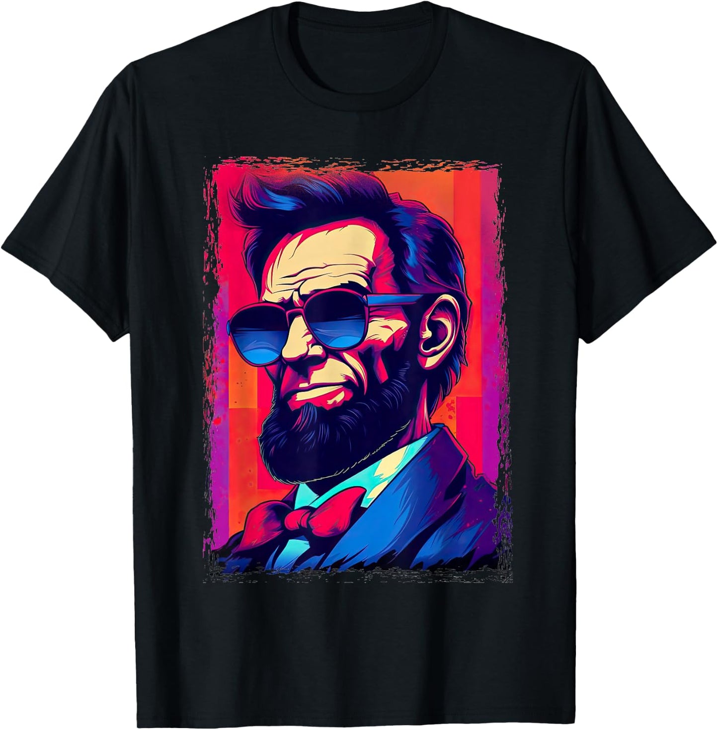 Funny Abe Lincoln Shirt Retro Sunglasses 80s Abraham Lincoln T-Shirt - T-Shirt | Black