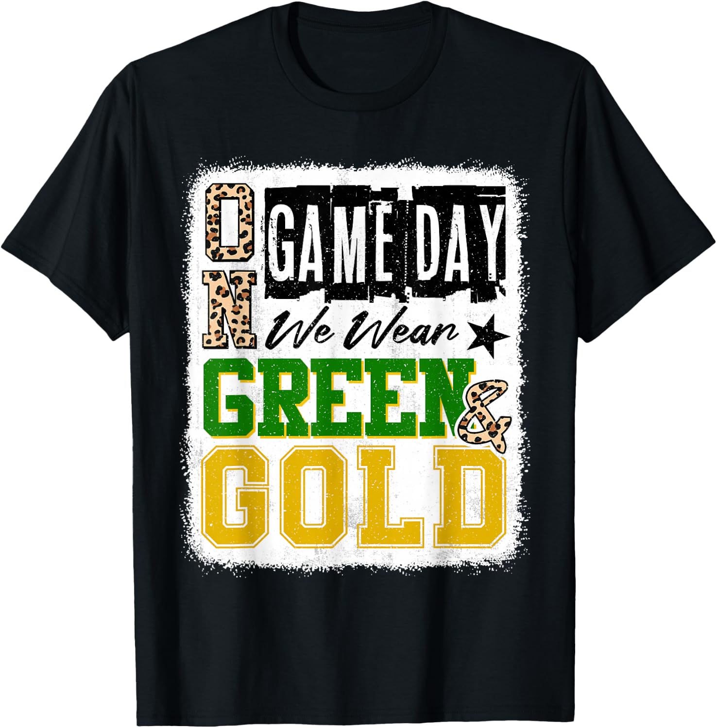 On Gameday Football We Wear Green And Gold School Spirit T-Shirt - T-Shirt | Black