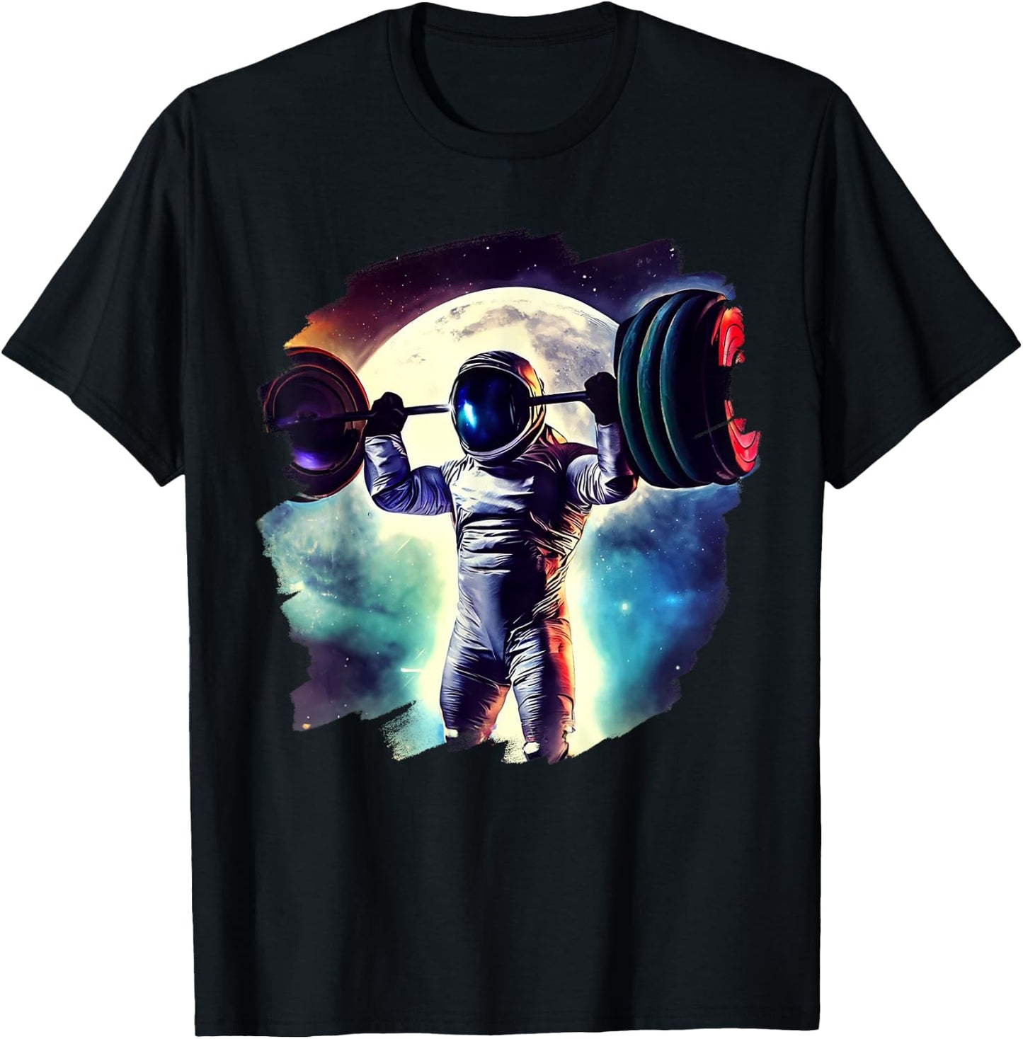 Astronaut Lifting Weights in Outer Space Weightlifting T-Shirt - T-Shirt | Black