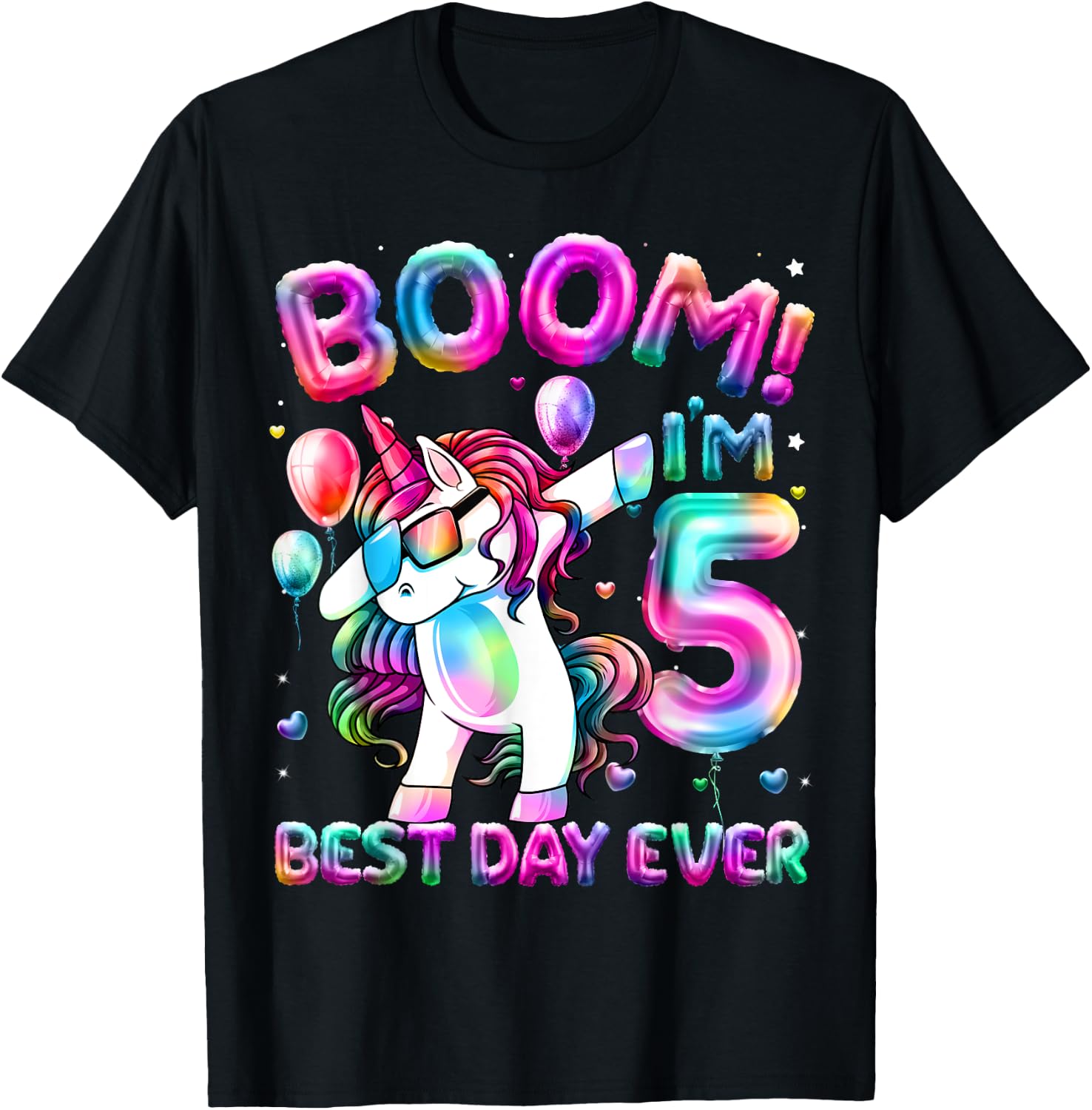 5 Years Old Dabbing Unicorn Gifts 5th Birthday Girl Party T-Shirt - T-Shirt | Black
