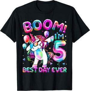 5 Years Old Dabbing Unicorn Gifts 5th Birthday Girl Party T-Shirt - T-Shirt | Black