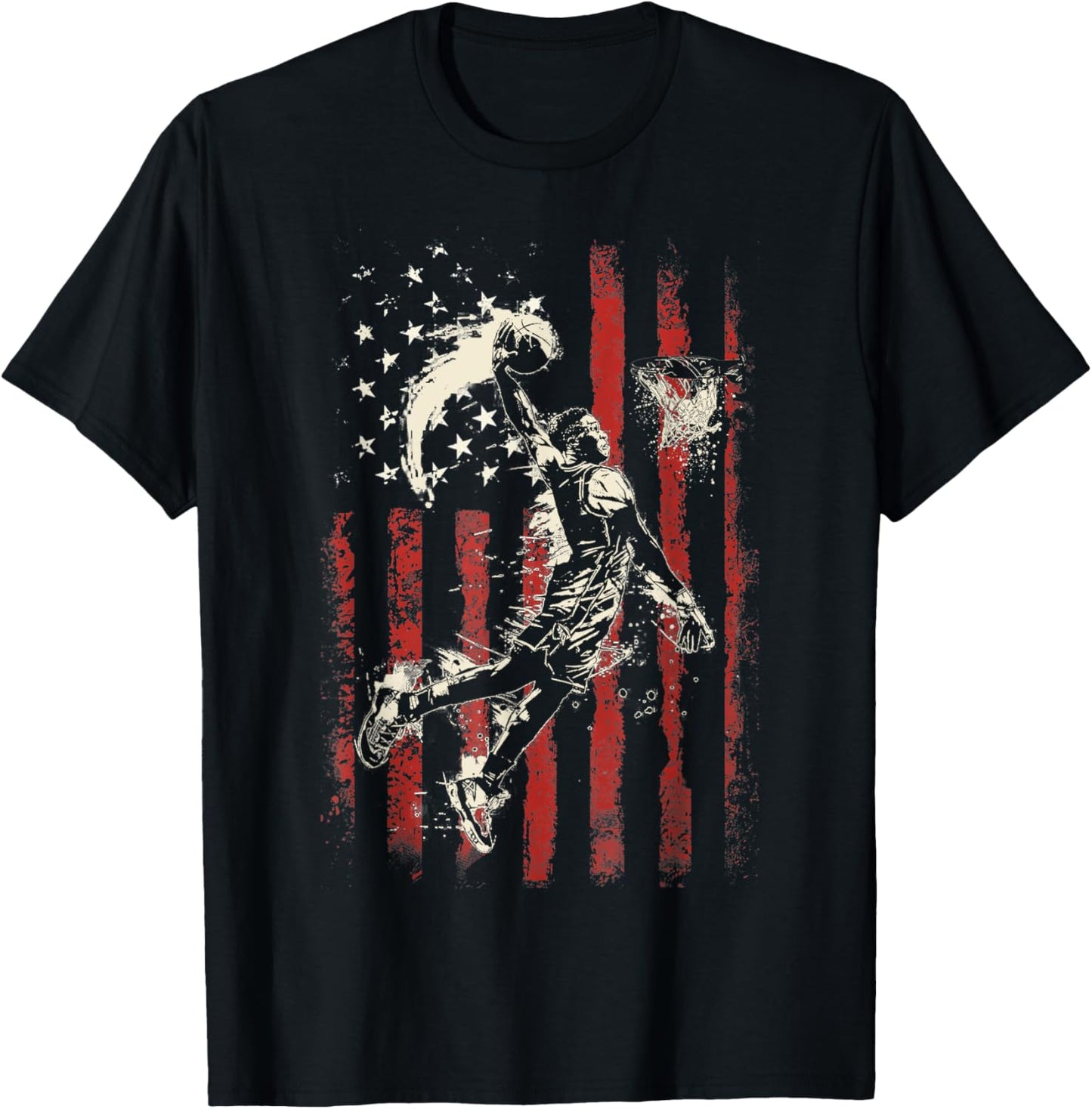Patriotic Basketball 4th of July Men USA American Flag Boys T-Shirt - T-Shirt | Black