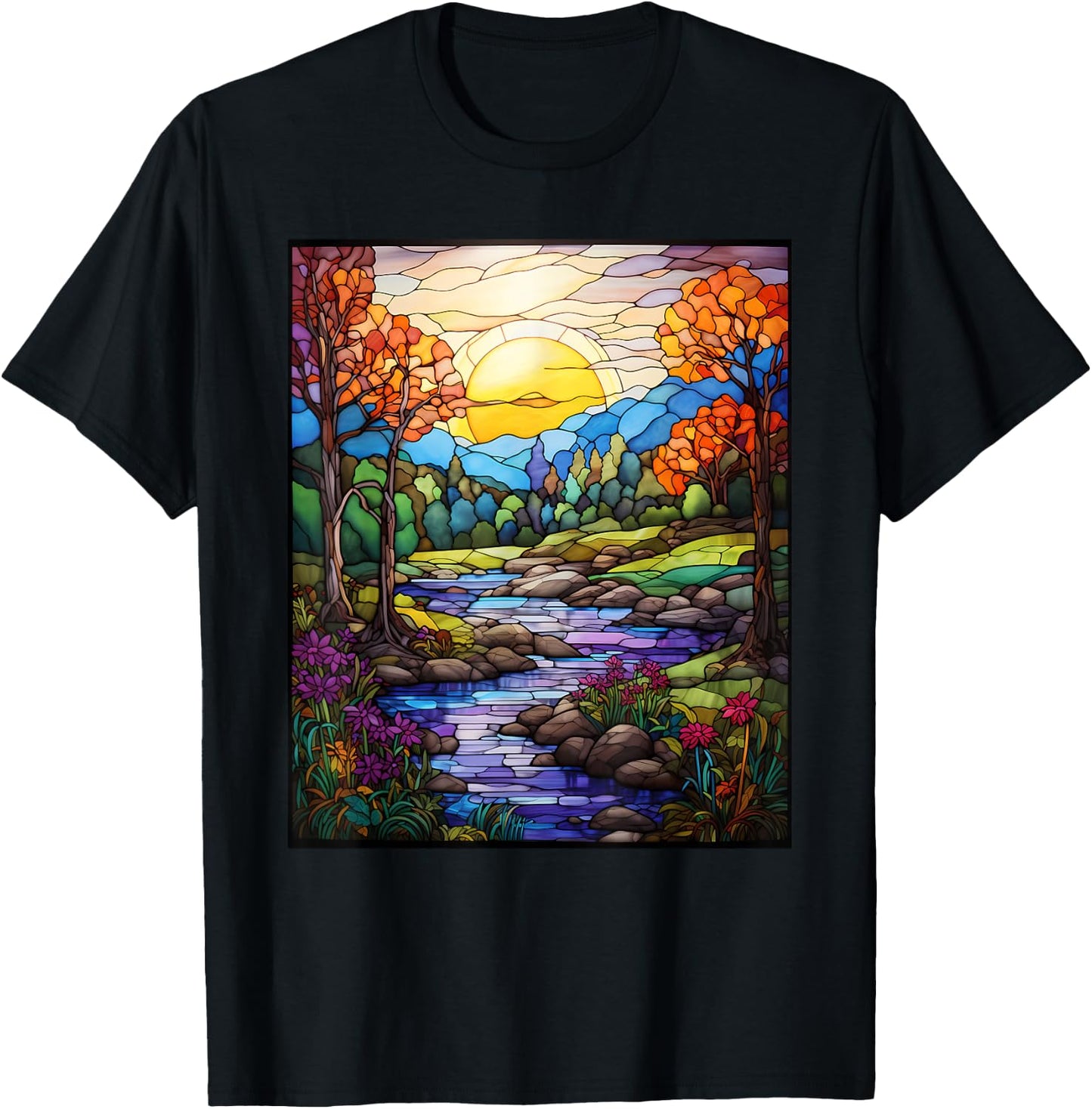 Stained Glass Style Shenandoah Valley T-Shirt - T-Shirt | Black