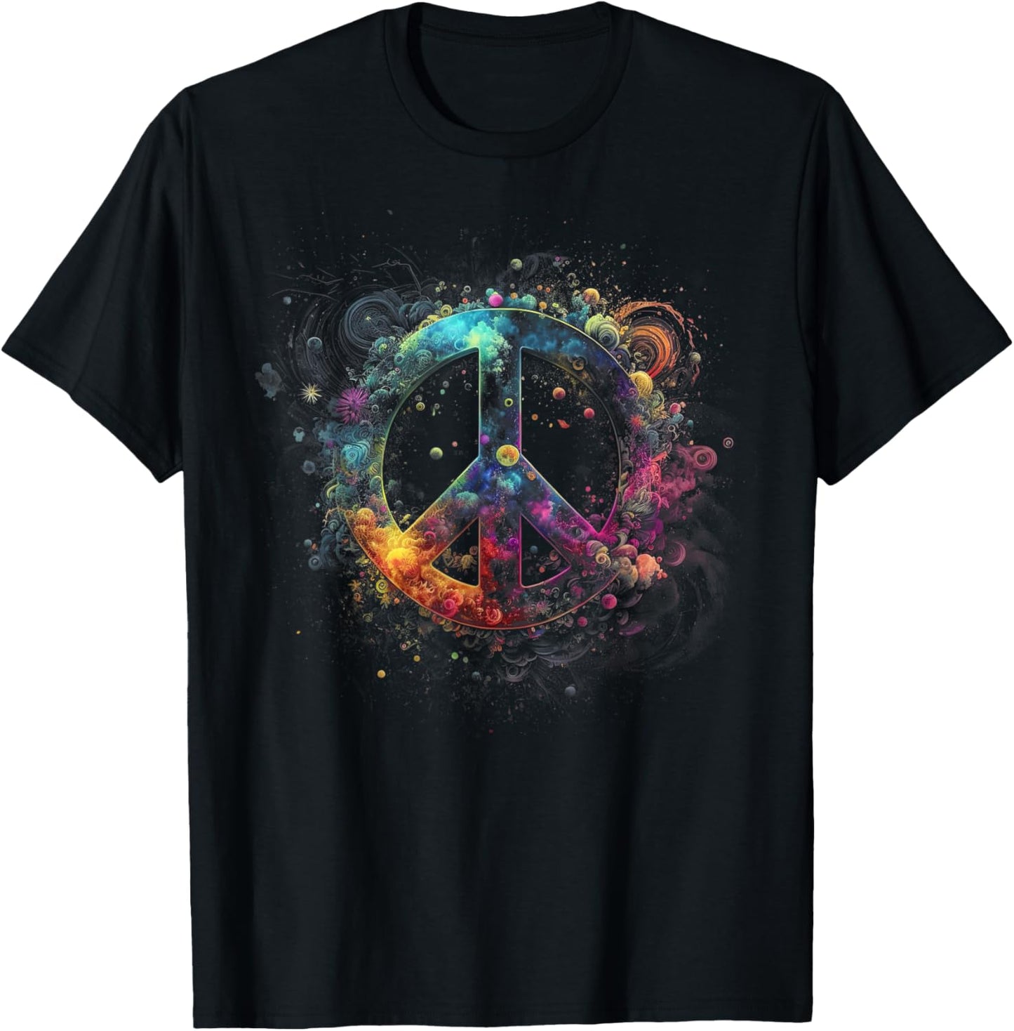 Peace sign of freedom hippie flower child space science T-Shirt - T-Shirt | Black