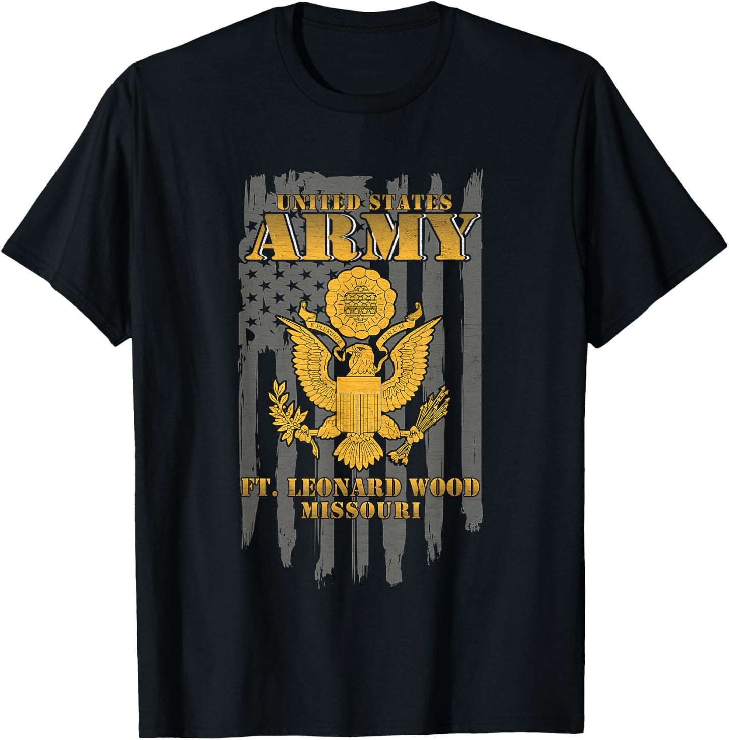 Fort Leonard Wood Missouri MO US Army American Flag Vintage T-Shirt - T-Shirt | Black