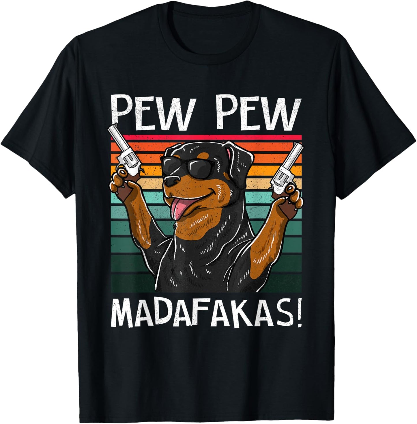 Rottweiler Pew Dog Vintage Retro Sunset Dogs Guns Nerd Women T-Shirt - T-Shirt | Black