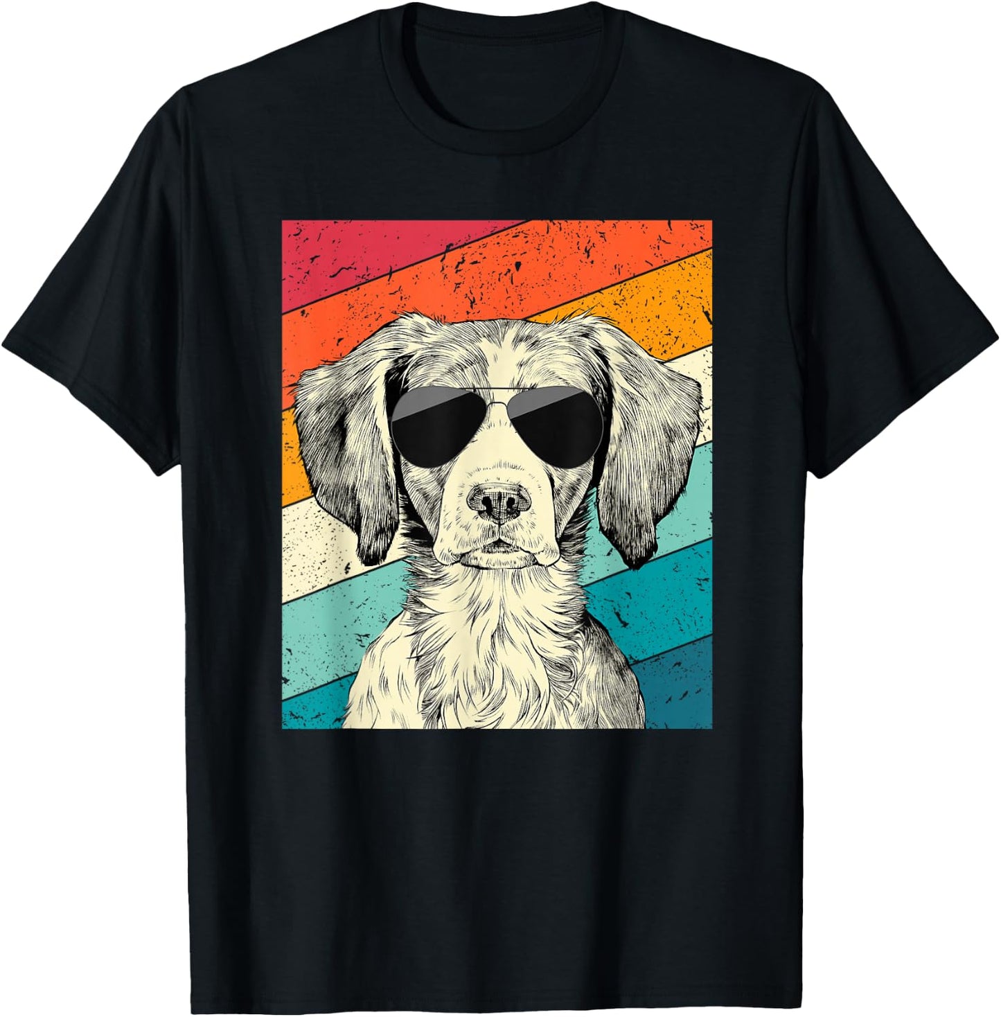 Retro Vintage Brittany Spaniel with Sunglasses Dog Lovers T-Shirt - T-Shirt | Black