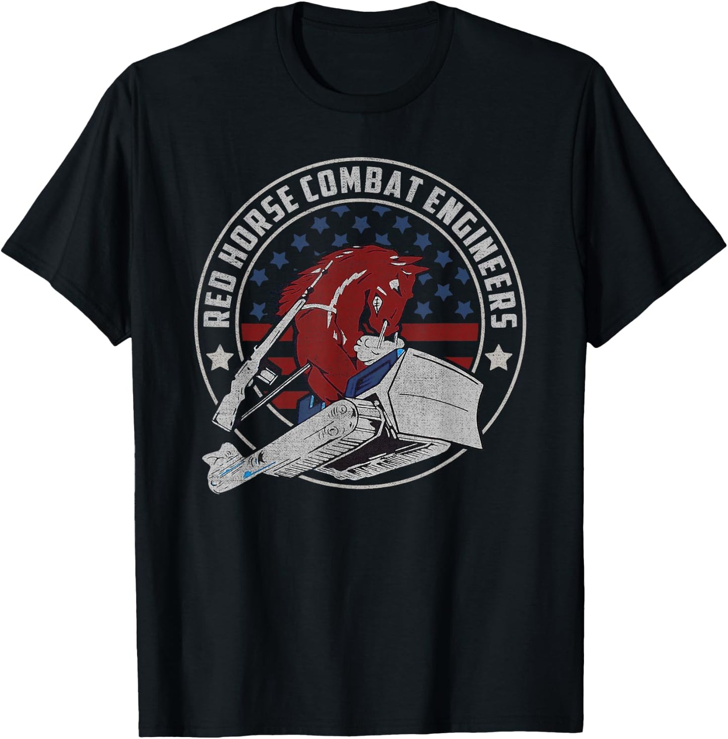 RED HORSE Combat Engineer US Military T-Shirt - T-Shirt | Black