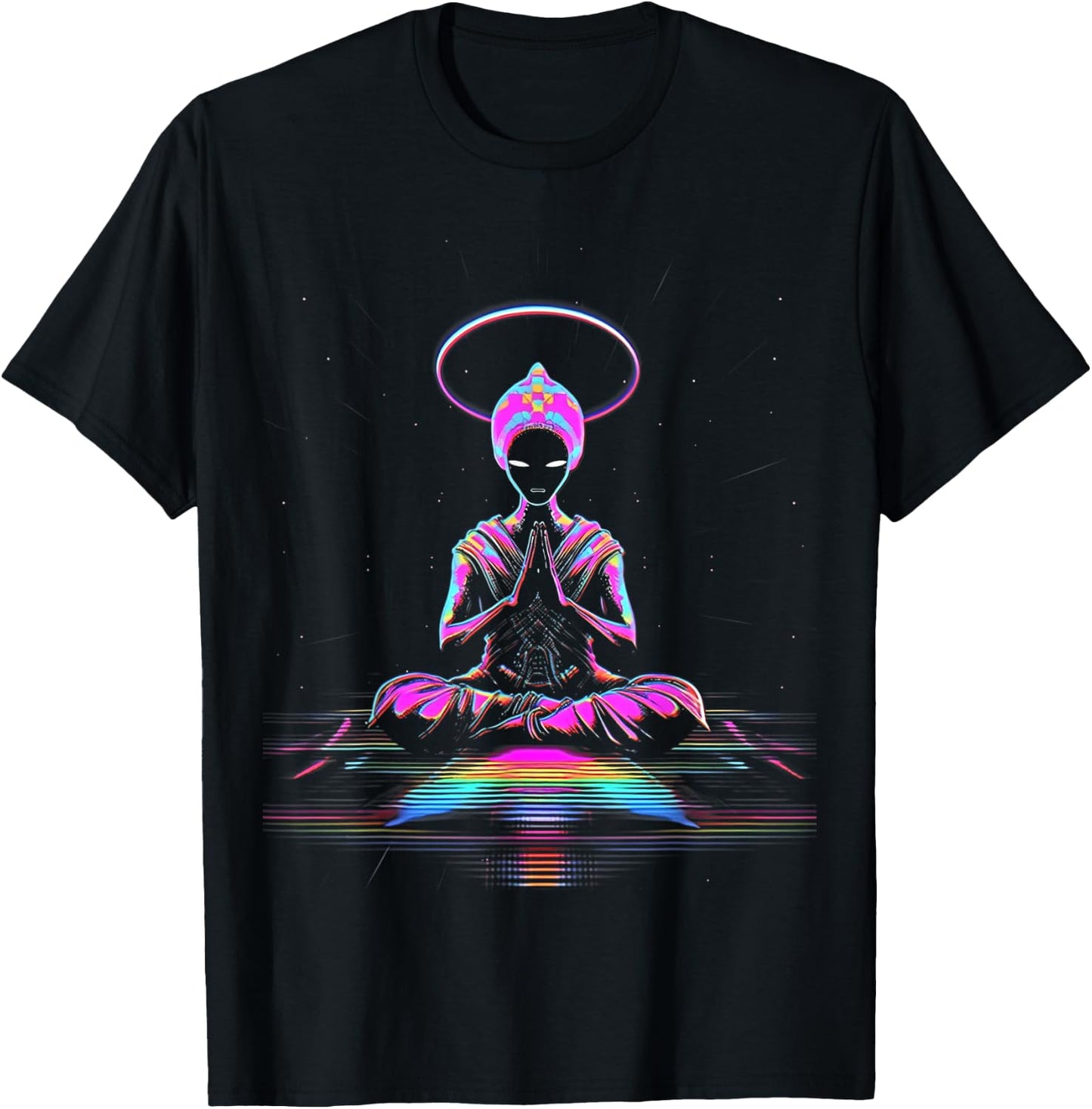 Synthwave | Cool Buddha | Cyberpunk | Retro 80's Sci-Fi # T-Shirt - T-Shirt | Black