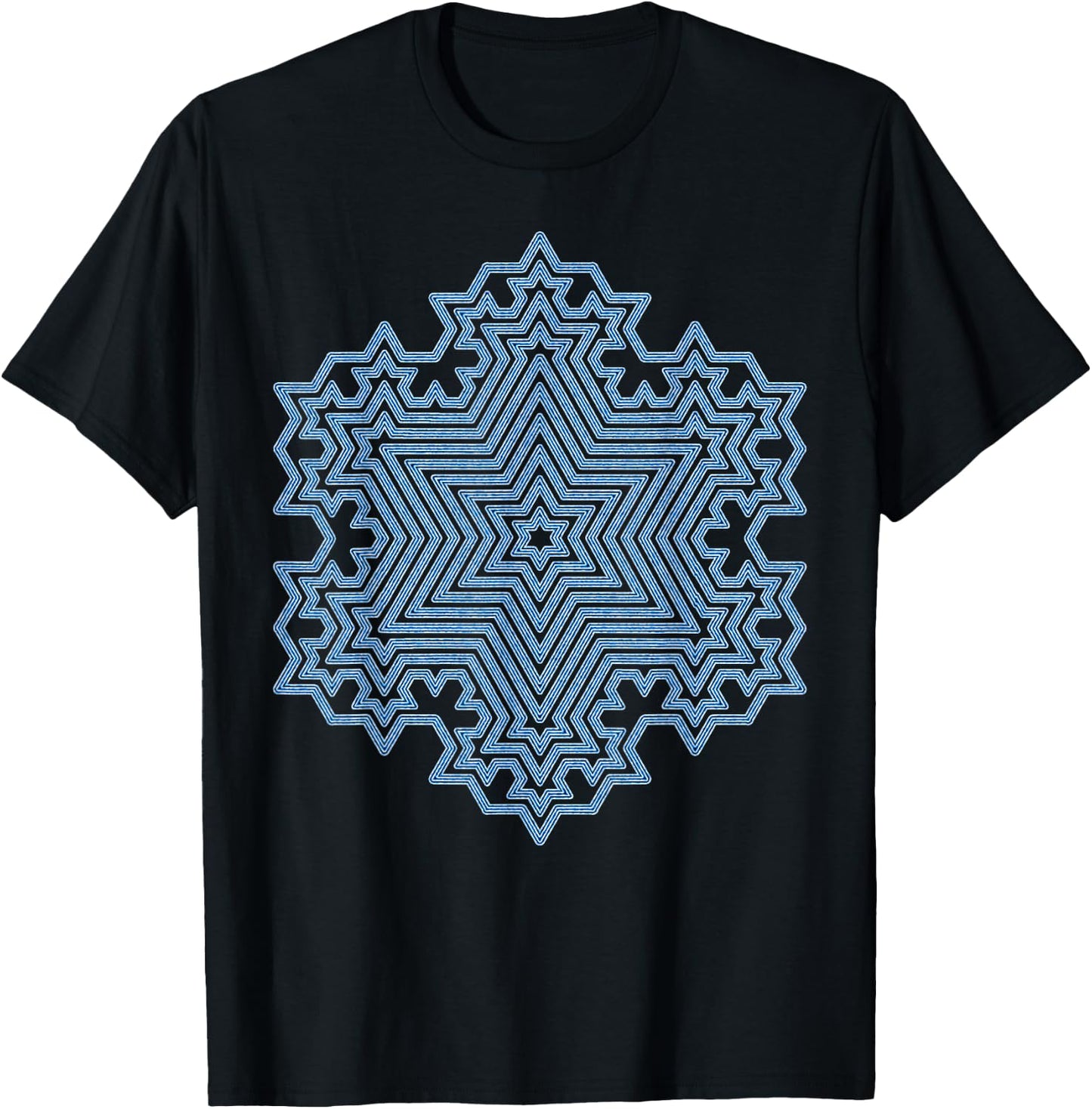 Frozen in Beauty, Blue Koch Snowflake Fractal Artwork T-Shirt - T-Shirt | Black