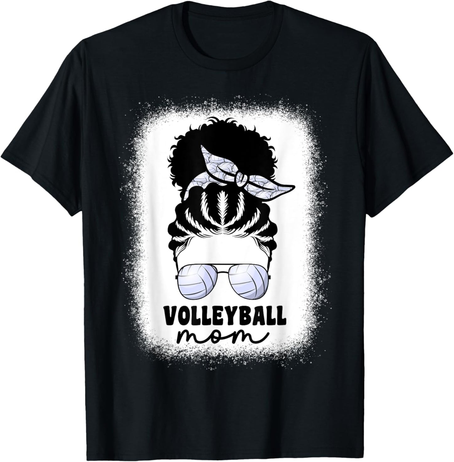 Black Afro Volleyball Mom Messy Bun Volleyball Mom T-Shirt - T-Shirt | Black