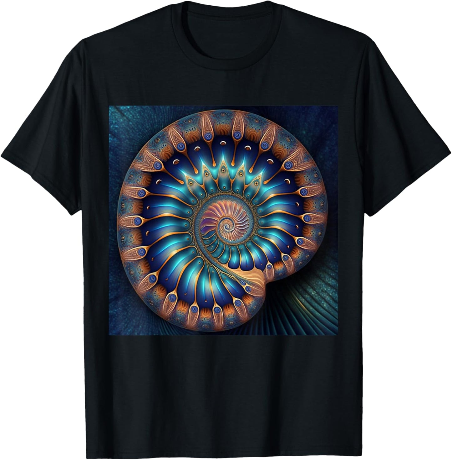 Blue Nautilus Shell Fibonacci Golden Ratio T-Shirt - T-Shirt | Black