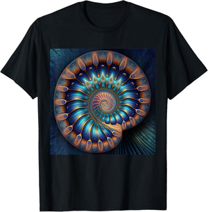 Blue Nautilus Shell Fibonacci Golden Ratio T-Shirt - T-Shirt | Black