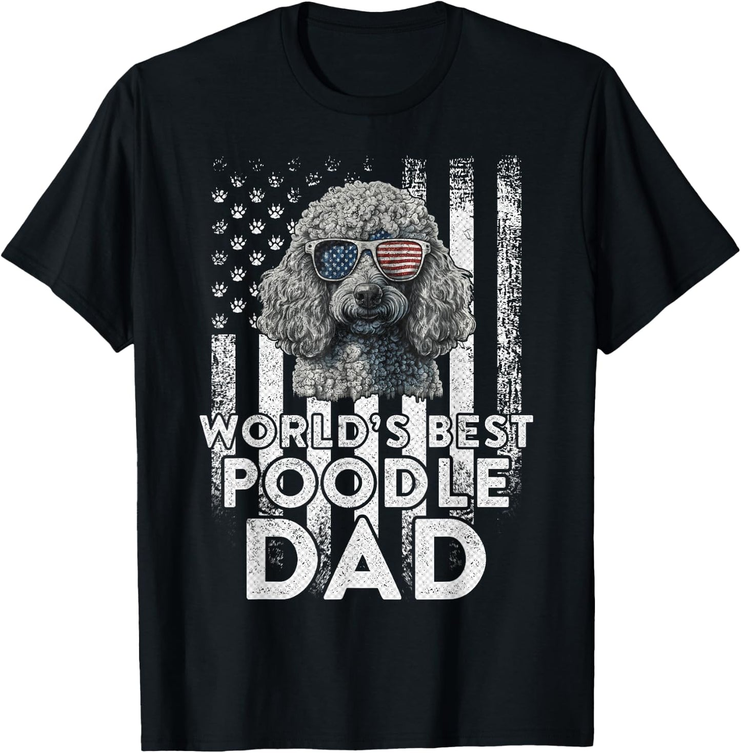 Vintage USA Flag World's Best Poodle Dog Dad Fathers Day Kids Men T-Shirt - T-Shirt | Black