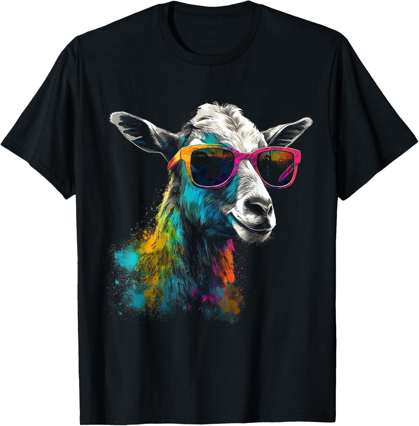Goat Lover Artwork Sunglasses | Colorful Animal Motif Goat T-Shirt - T-Shirt | Black