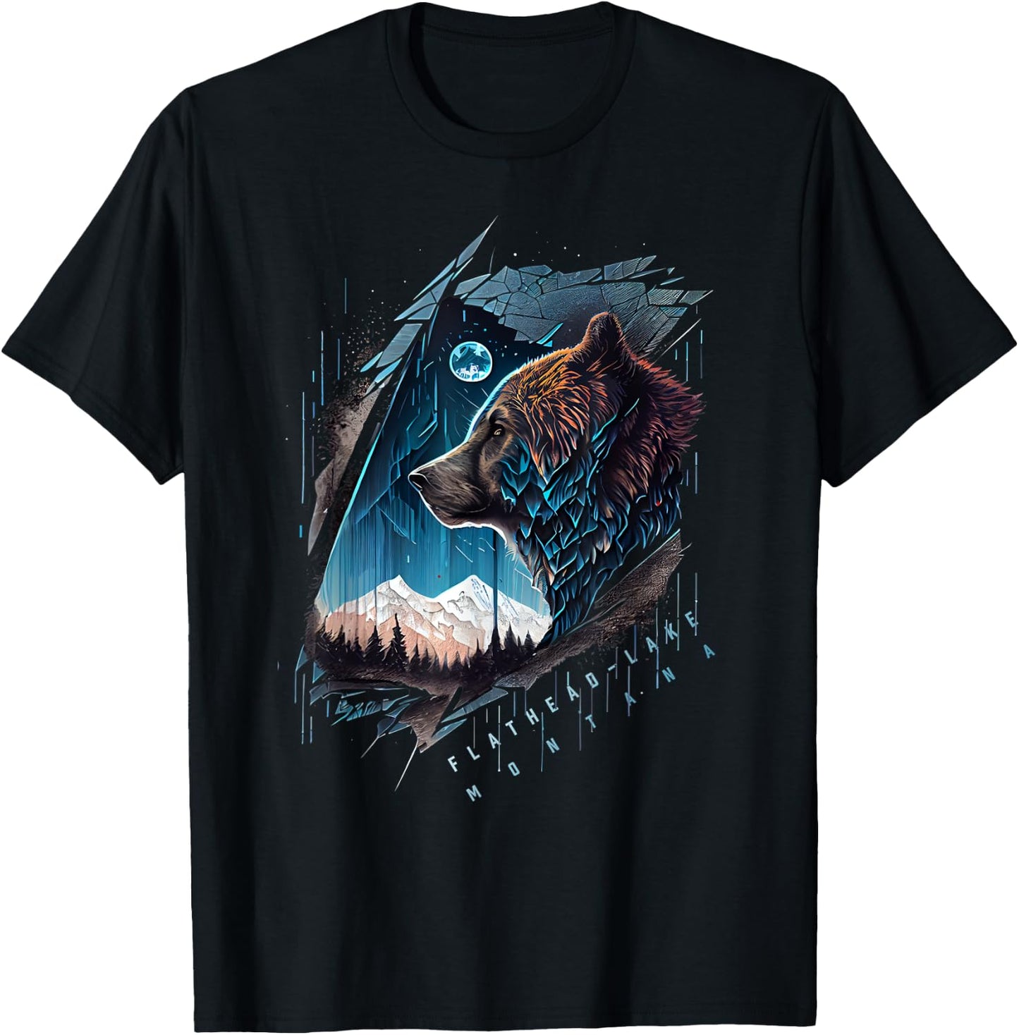 Flathead Lake Montana Vintage Bear T-Shirt - T-Shirt | Black