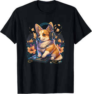 Corgi Headphone DJ EDM Rave T-Shirt - T-Shirt | Black