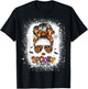 Spooky Mama Halloween Monster Messy Bun Skull Mom Bleached T-Shirt - T-Shirt | Black