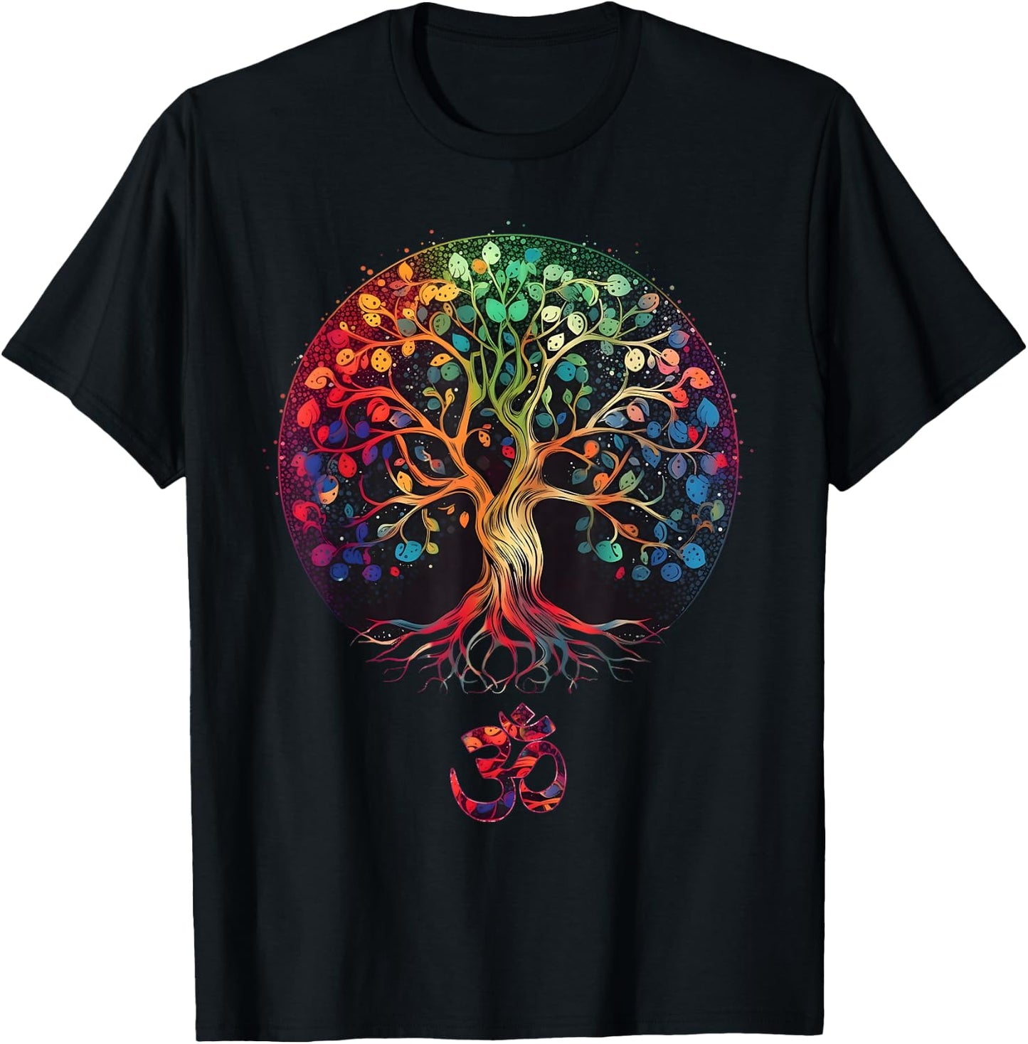 Tree of Life with Om Symbol Yoga T-Shirt - T-Shirt | Black