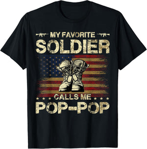 My Favorite Soldier Calls Me Pop-pop | Proud Army Pop-pop T-Shirt - T-Shirt | Black