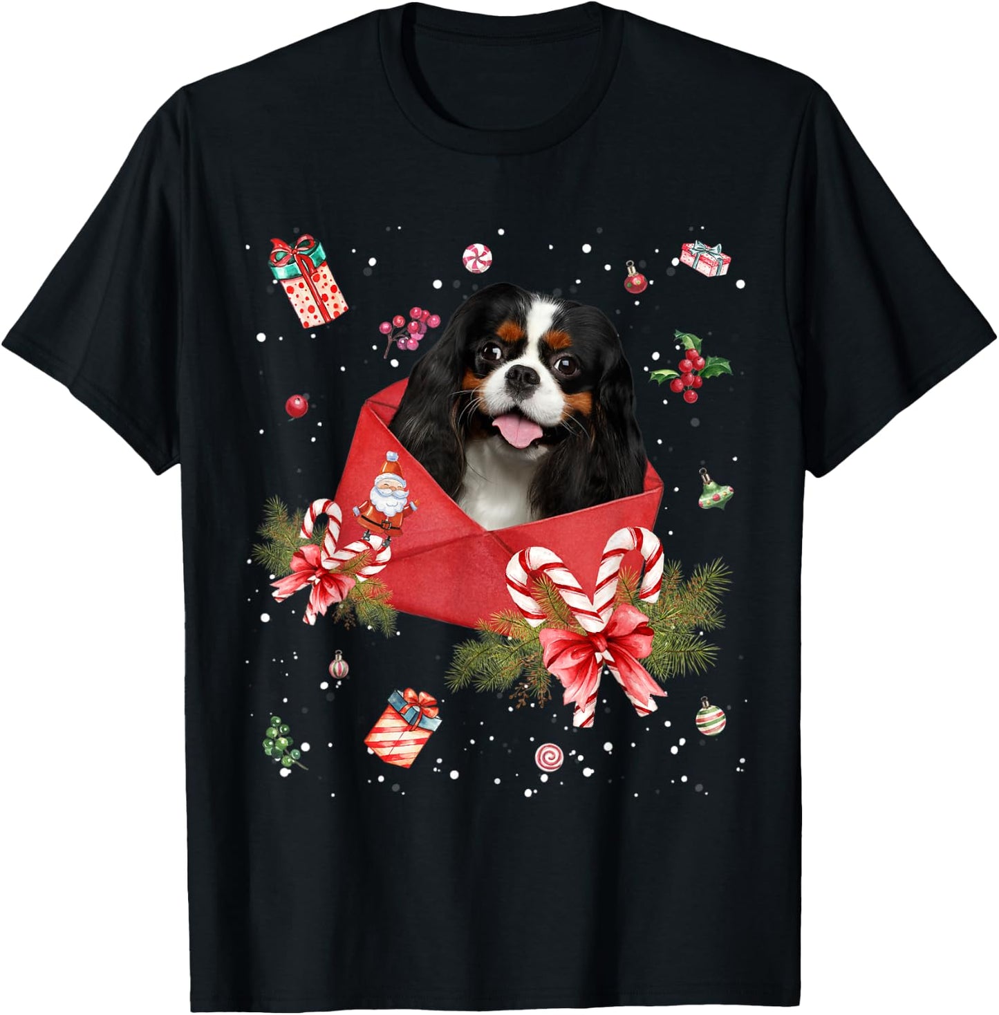 Cavalier King Charles Spaniel In Christmas Card Pajama Xmas T-Shirt - T-Shirt | Black