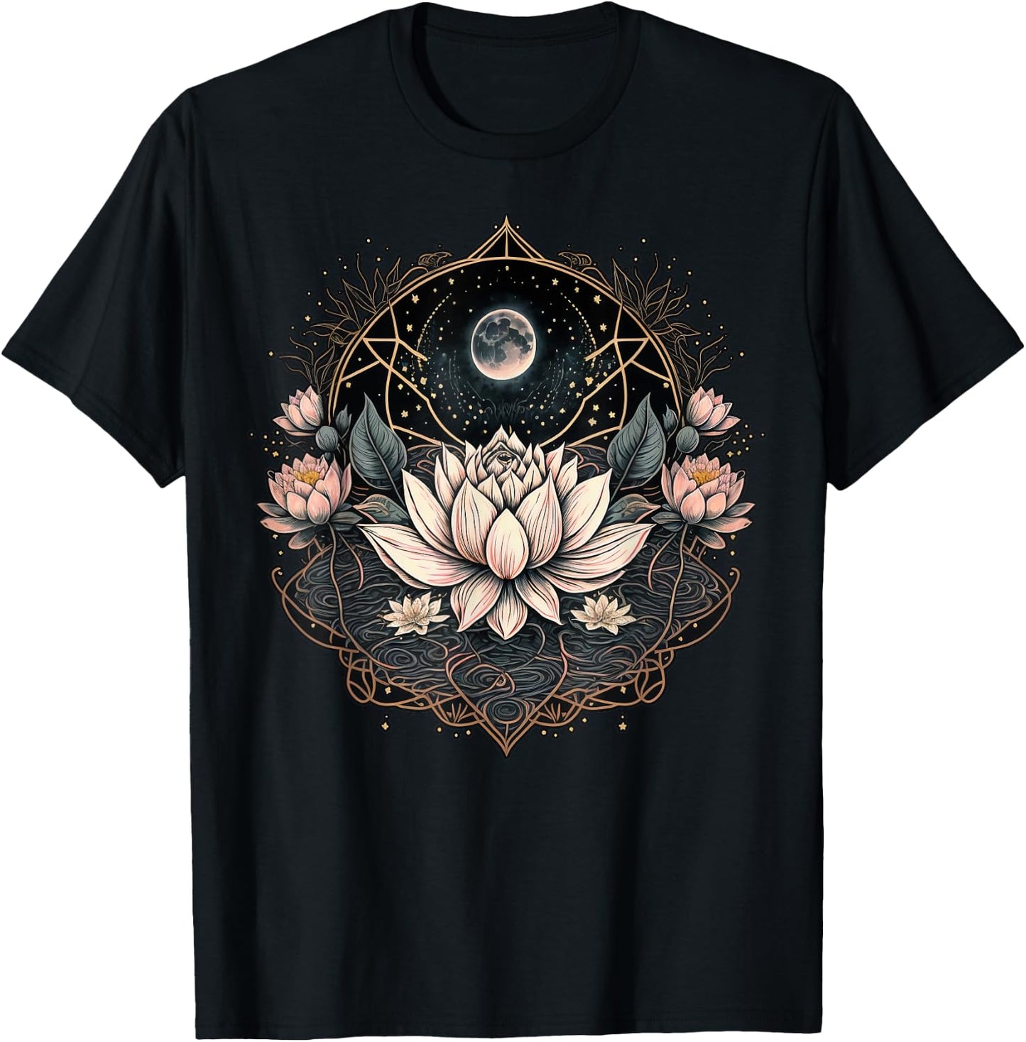 Moon Yoga Meditation Lotus Flower on Celestial Lunar Lotus T-Shirt - T-Shirt | Black