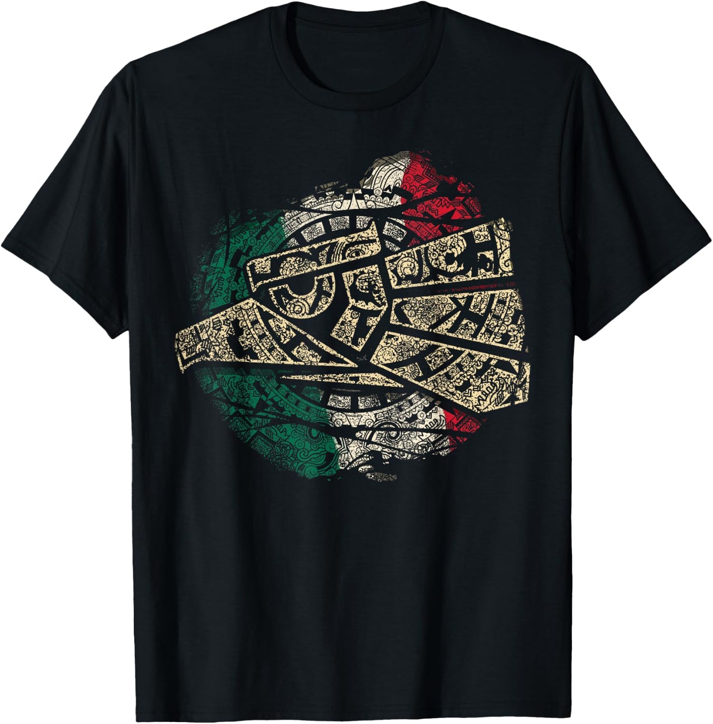 Mexico Sacred Aztec Calendar Mexican Eagle Archeological T-Shirt - T-Shirt | Black