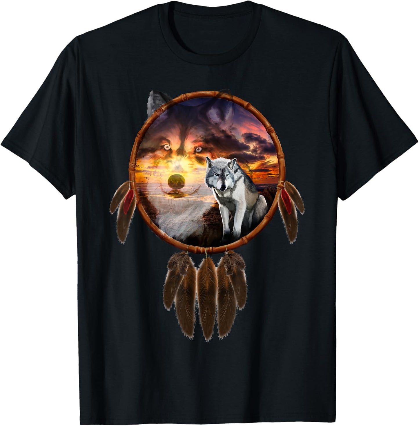 Charm Wolf Dream Catcher T-Shirt - T-Shirt | Black