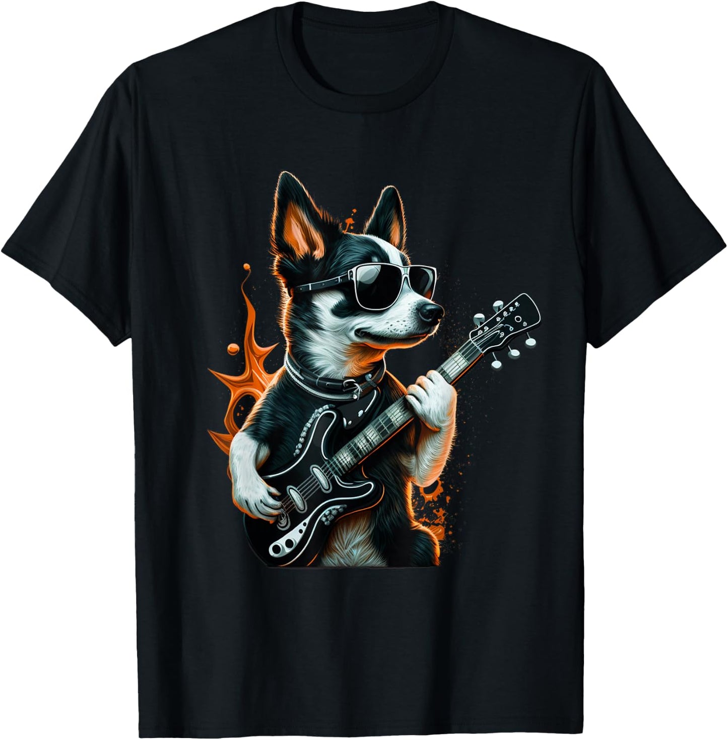 Rock & Roll Dog playing a guitar T-Shirt - T-Shirt | Black